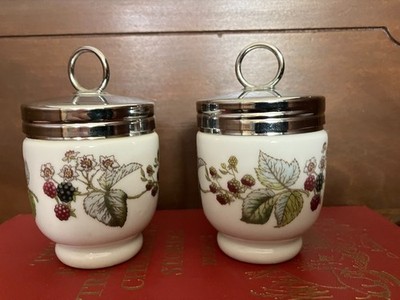 Royal Worcester Porcelain Forget Me Not Lavinia Not Egg Coddlers & Lids Set of 2