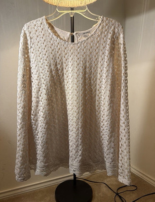 Self Esteem Maternity M White Cotton Crochet Knit Long Sleeve Round Neck Top