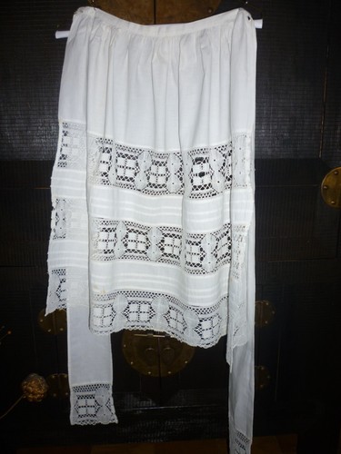 Vintage White Half Apron with Exquisite Cutwork Embroidery Circa 1940s-1950s