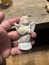 June Angel Precious Moments Enesco Birthday Ornament 1997 Yellow Heart, GC