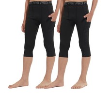 2 Pack Boys 3/4 Compression Pants Football Sports Running Basketball Tights C...