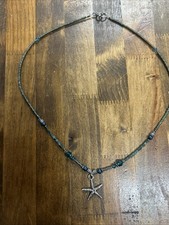 18  Sterling Silver Green Beaded Starfish Pendant Necklace 6.31 Grams