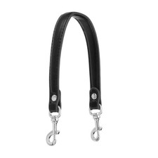 15 Inch Leather Purse Strap, 1 Inch Short Handle Bag Strap, Black/Silver