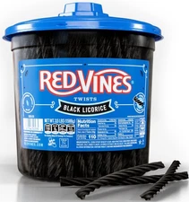 Red Vines Black Licorice Candy Black Licorice Soft Chewy Candy Twists 3.5 Lb Jar