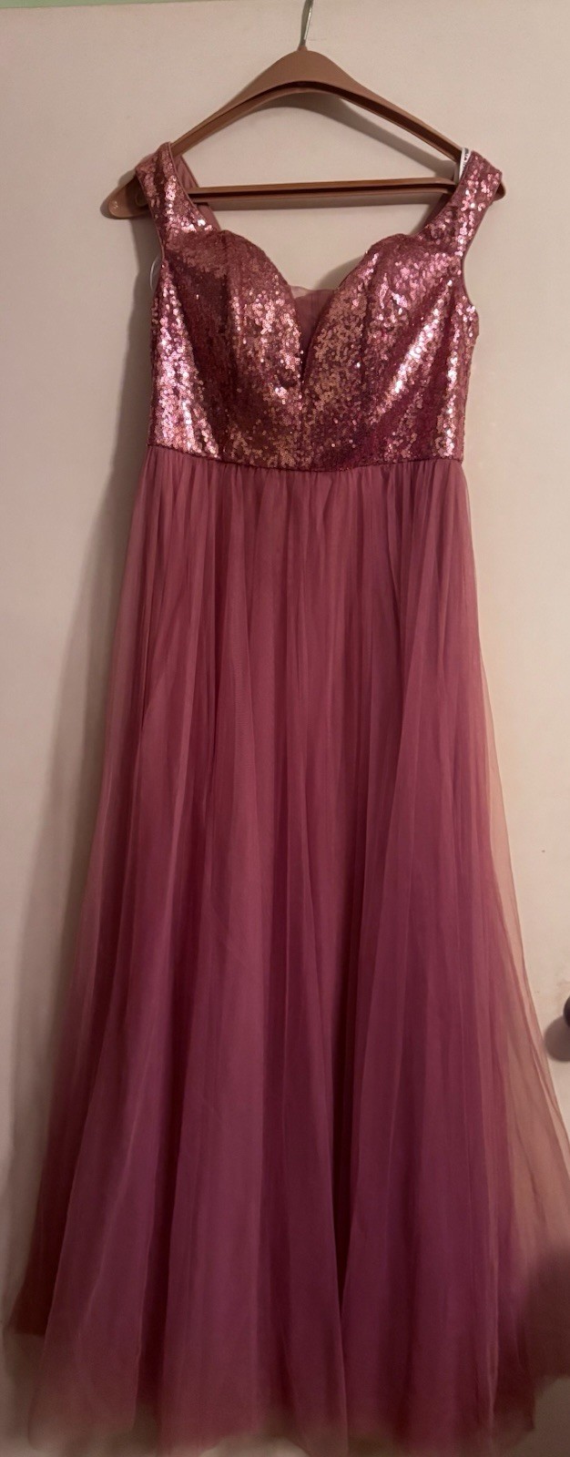 Ever-Pretty Pink Sequin Tulle Long A-Line Dress Sweetheart Neck Sleeveless XL