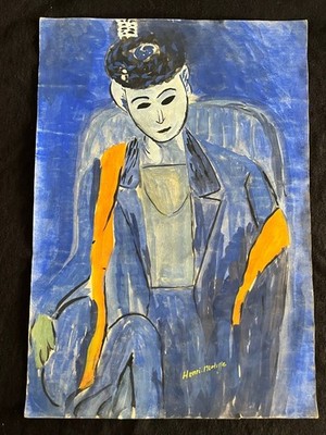 HENRI MATISSE drawing and painting on old paper signed stamped vintage