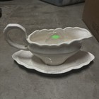 Vintage 1970s 1980s Handmade Ceramic Speckled Gravy Boat and Holder — photo 1