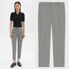 Theory Treeca Pant Women 00 Black White Plaid Stretch Wool Slim Office Siren