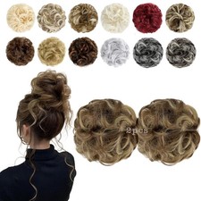 2 PCS Messy Bun Hair Piece Wavy Curly Scrunchies Light Brown Mix Ash Blonde