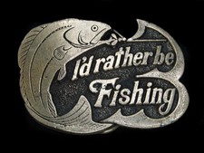 SL03119 VINTAGE 1978  I'D RATHER BE FISHING  BRASSTONE BELT BUCKLE