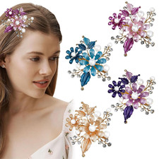 4PCS Vintage Gold Rhinestone Flowers Hair Clips French Barrettes Alligator Snap