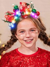 Christmas Balls Headband Light Up Red Xmas Bow Headdress Coforful Holiday
