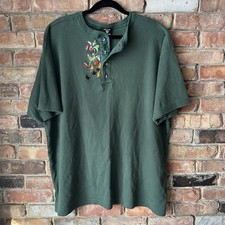 Vintage 90s Martian Looney Tunes Embroidered Green Knit Henley Shirt Men's XL