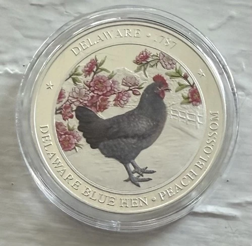 Delaware Blue Hen Peach Blossom Silver Round 1 Troy Ounce .999 Fine