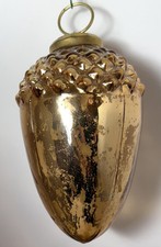 Kugel Style ACORN Mercury Glass Gold Christmas Ornament Vintage 4.25" Tall