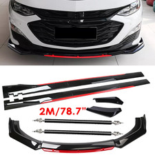 For Chevrolet Malibu Glossy Black Look Red Front Lip Chin Bumper Side Skirt