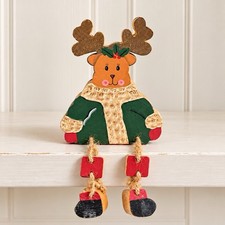 VTG Wood Reindeer Shelf Sitter 10  Dangly Legs Hand Painted Christmas Decor Box