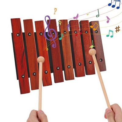 8 Notes Wooden Xylophone Musical Instrument With 2 Wooden Mallets Birch QLOJ