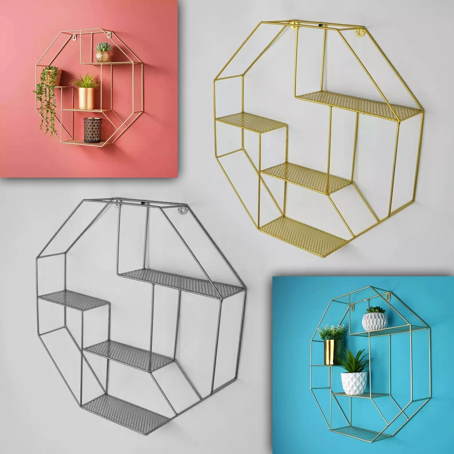Hexagon Shelf Wall Mounted Shelving Unit Floating Shelves Wall Display Rack