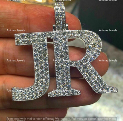 1.50 CT Round Cut Moissanite Custom ''JR'' Name Pendant Real 925 Sterling Silver