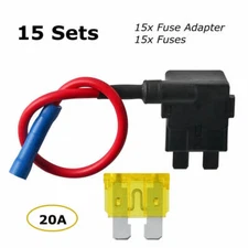15Sets Add Circuit ACU Piggy Back Tap Standard Blade Fuse Holder 20A Medium Size