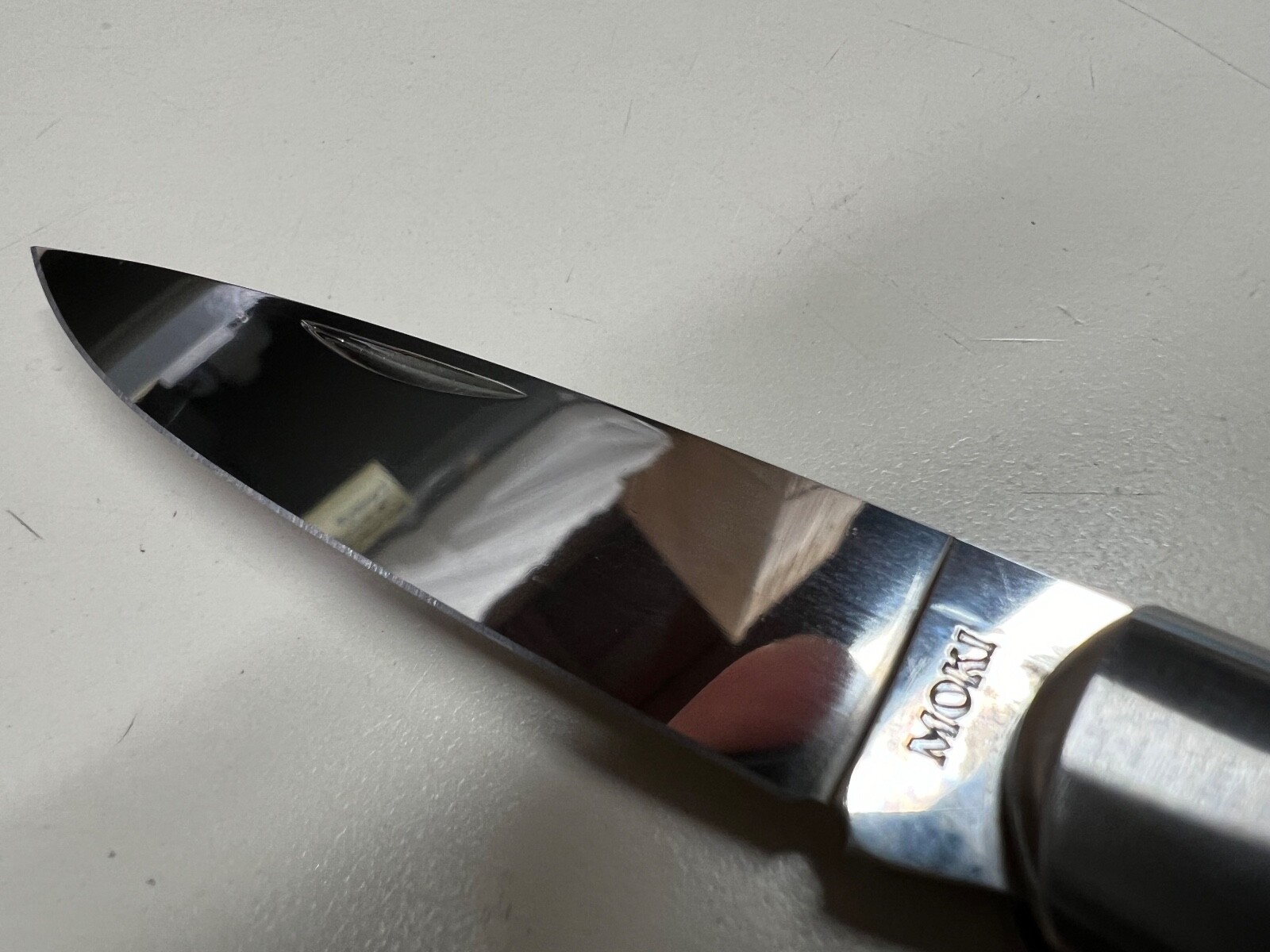 MOKI MK100 FOLDING KNIFE *VERY NICE BLADE & CUSTOM HANDLE W/ BOX STOW