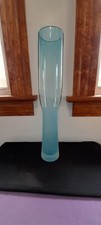 Tall Narrow Art Glass Vase Light Blue 16.5" Tall  Heavy
