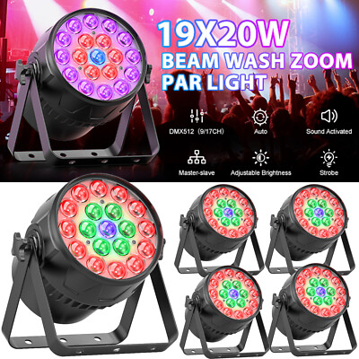 8PCS 19x20W PAR Stage Lights RGBW 19LEDs DMX512 DJ Lighting Wash Disco Party