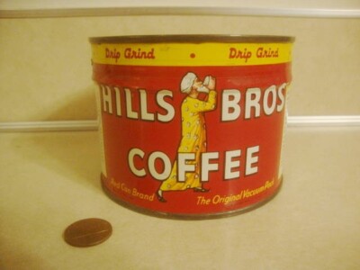 Vintage HALF POUND Hills Bros. Coffee Red Can 1/2 lb. UNOPENED FULL Tin w Key!