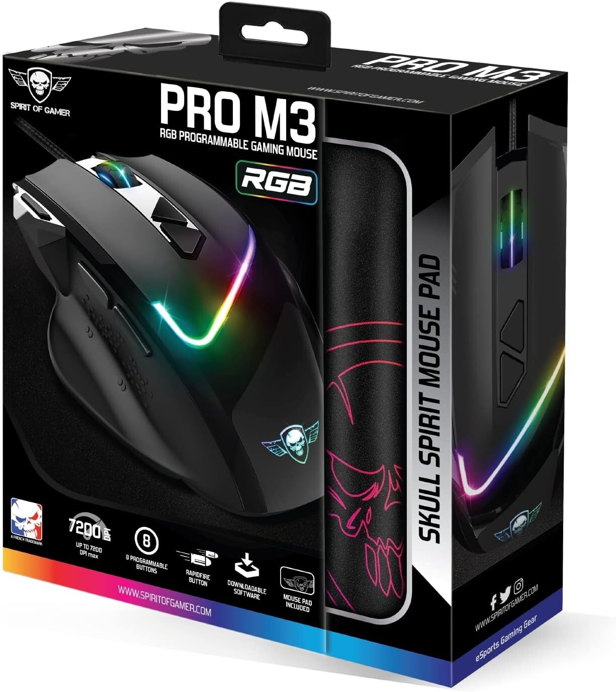 Souris filaire optique LED Spirit of Gamer avec tapis de souris inclus pour setup PC