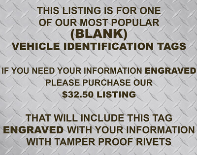 SERIAL NUMBER VIN TAG DATA PLATE ID VEHICLE TAG PLUS (2) TAMPER PROOF RIVETS USA - Foto 2