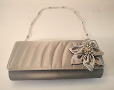Silver Cloth Covered Evening Bag w/Beaded Strap Exc. Cond