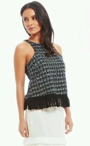 Women's Textured Fringe Tank Top Black - Fashion Union NWOT Large