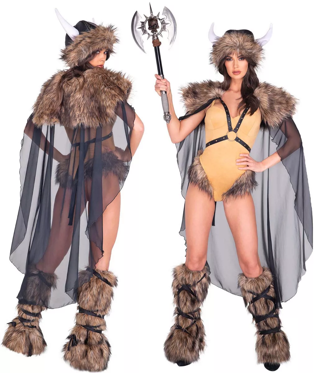 Womens Medieval Viking Halloween Costume 3Pc Northern Warrior Roleplay S M  L