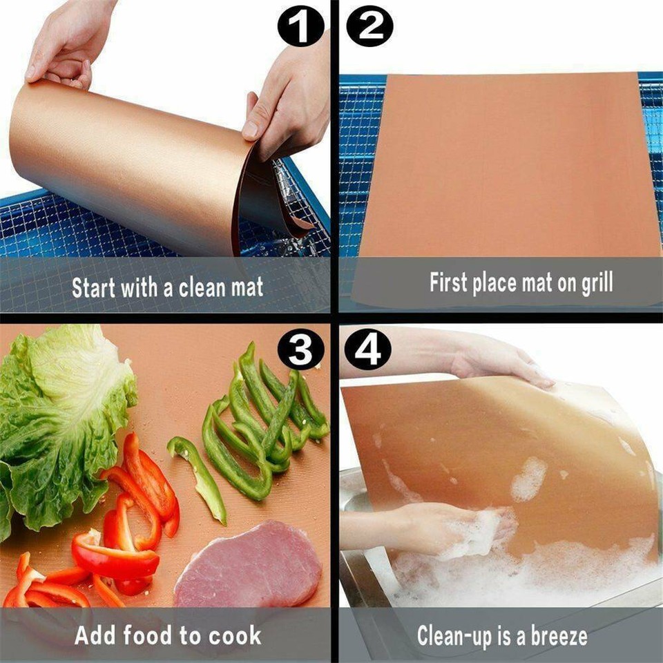 5Pcs Reusable BBQ Grill Mat Copper Pad Non Stick Barbecue Bake Cooking