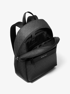 NWT Michael Kors Greyson Logo Backpack Black with Gunment-Tone 