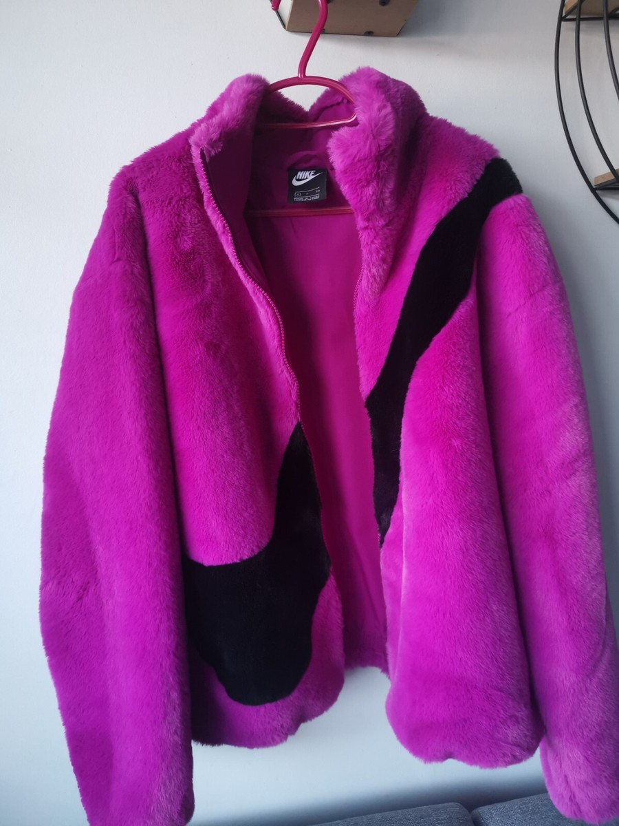^_^ 　481 WOMENS NIKE FAUX FUR JACKET SIZE S (CU6558 564) CACTUS FLOWER
