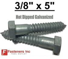 (Choose Qty) 3/8" x 5" Hot Dipped Galvanized Hex Head Lag Bolt Screw HDG