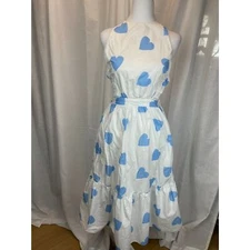 English Factory White & Blue Heart Print Midi Dress – Size XS