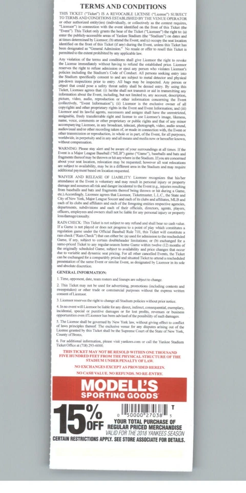 Полный билет Tampa Bay Rays против New York Yankees 8/16/2018 - Джейкоби Эллсбери - Изображение 2 из 2