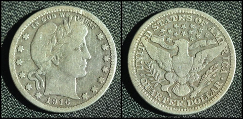 1916-D BARBER QUARTER VERY GOOD+ CONDITION