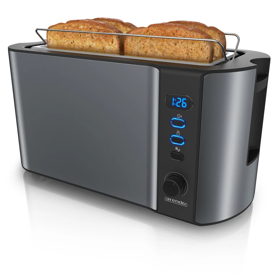 Arendo Frukost 4 Scheiben Toaster Display Auftaufunktion Warmhalten Edelstahl - Bild 3 von 4