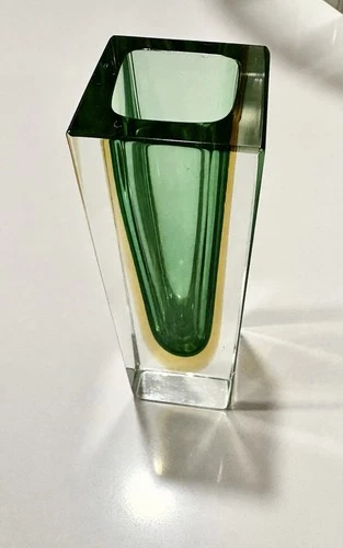 Vintage MCM Murano Glass Vase Sommerso Faceted 6” Tall Designed By Flavio Poli