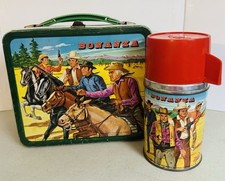 Ancienne boîte à lunch et thermos en métal vert Bonanza 1963
