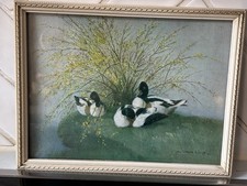 Vintage Framed Vernon Ward Print Nesting Ducks Cream Frame 8.5x6.5