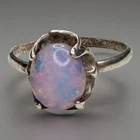 Vintage Sterling Silver 925 Opal Cabochon Ring Size 7 Pink Blue Fire