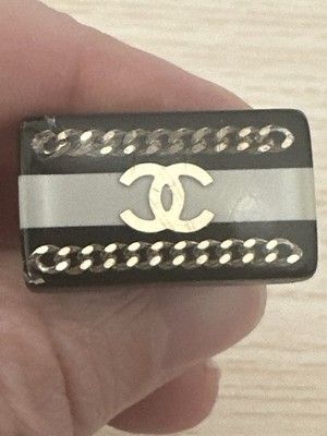 Coco Chanel CC Ring in black gold white Resin Plastic Size 6.5 CORNER CHIPPED