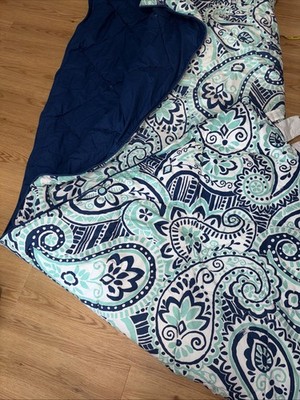 Pottery Barn Dorm Paisley comforter & Sham Teal & Navy 68 X 91 Twin NOTE
