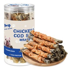 Dog Treat Chicken Wrapped Cod Skins, Fish Chews Rolls for Medium Dogs, Health...