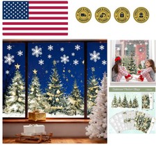 9 Sheets Christmas Window Clings Window Decals Watercolor Xmas Tree Ball Wint...